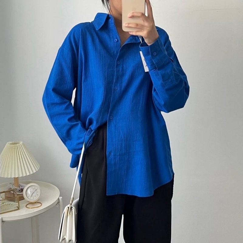 Kemeja Linen Crinckle Oversize Wanita - Suki Shirt