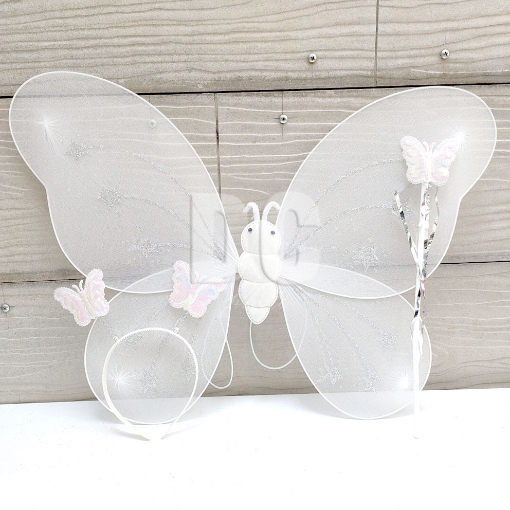 Sayap Kupu Polos Warna RANDOM Fairy Wings Peri Bando &amp; Tongkat Belle Aurora Frozen Elsa Cinderella Snow White Tiana