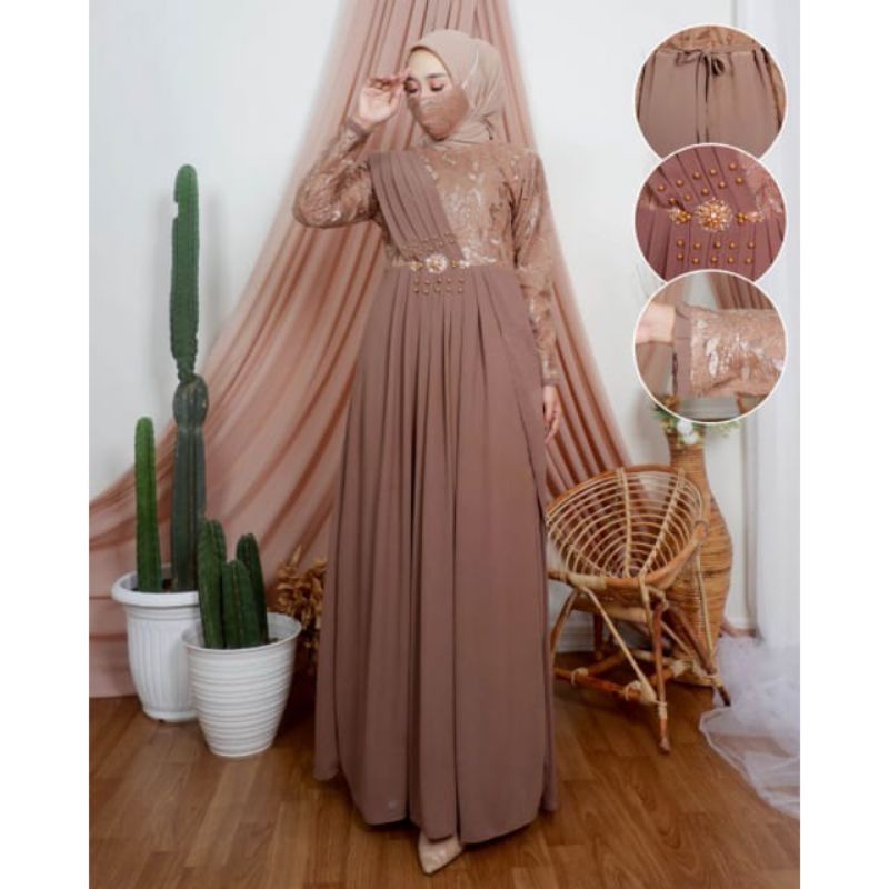 Permata Olshop / Gamis Melisha KD / Gamis Brukat Modern Terbaru / Kebaya Gamis Pesta Mewah / Dress Kondangan / Kebaya Dress Brokat