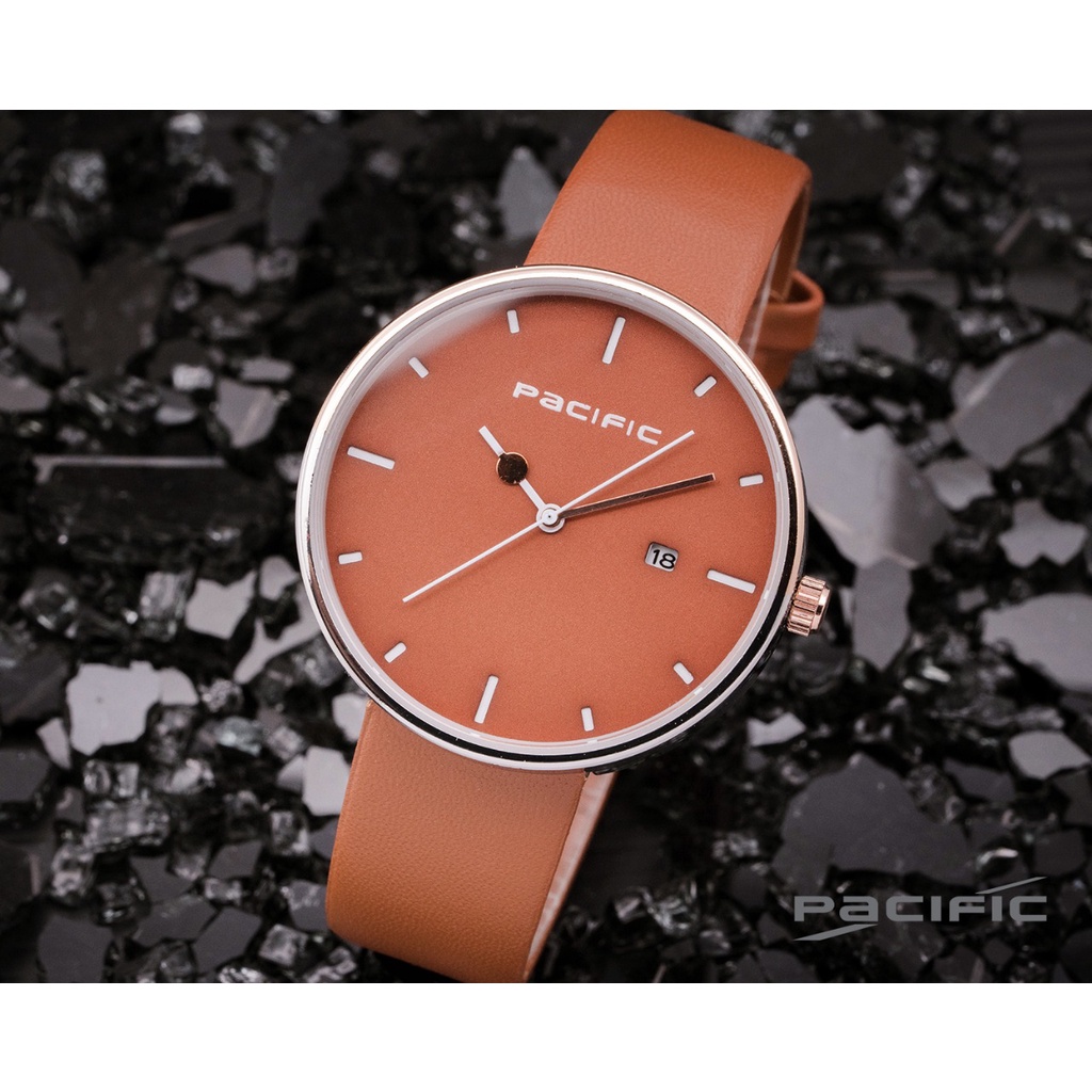 JAM TANGAN PRIA ANALOG PACIFIC 83104 DATE STRAP KULIT - JAM TANGAN PRIA PACIFIC ORIGINAL