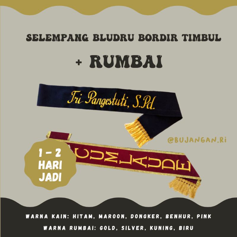 (1-2 HARI JADI) Slempang / Selempang Wisuda Murah Semarang (Bludru, Bordir + RUMBAI)