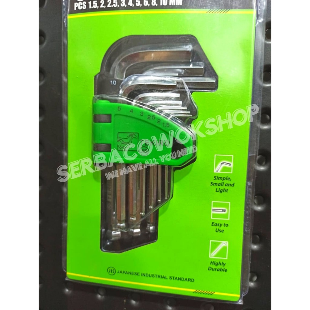 Tekiro Kunci L Set Ballpoint 9 Pcs Pendek Hex Key Short Pentol Termurah Berkualitas