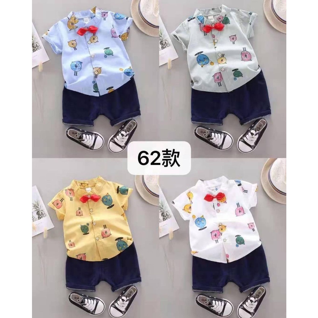 KEMEJA ASLI IMPORT SPORTY DINO 11 MOTIF Setelan Kemeja Celana  Dasi Pergi Jalan Fashion Anak Bayi Cowok Laki Terlaris lucu