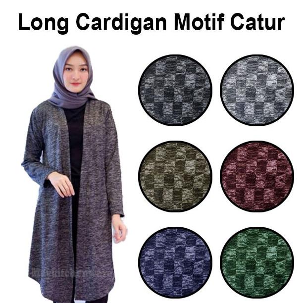 [COD] Long Cardigan Motif Catur Kotak Kotak Panjang Rajut Wanita Kardigan [COD]