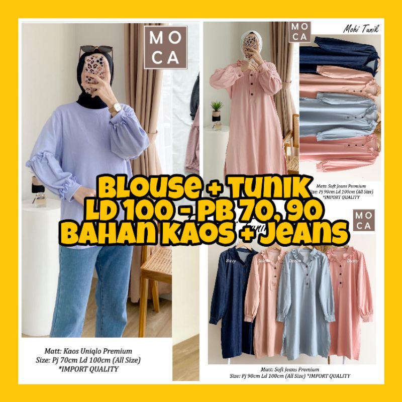 Blouse Tunik Wanita Muslim Korean Style Lengan Panjang Bahan Kaos Uniqlo dan Jeans Premium by Moca O