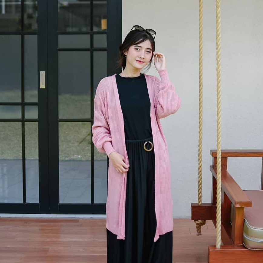 Long Cardigan Rajut Polos Wanita Baju Rajut Zahira Cardy Bahan Rajut Cewek Tebal Premium Terbaru Korean Style Fit to XL-1