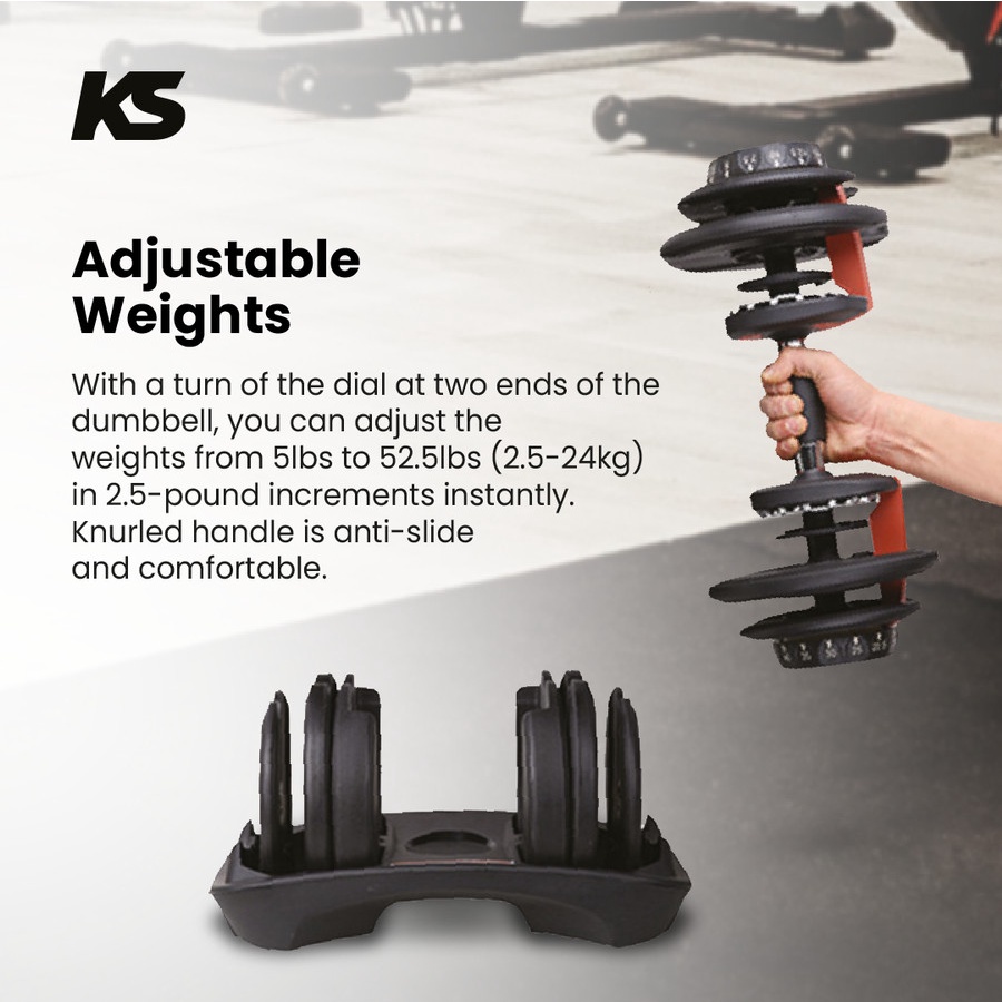 KS Adjustable Dumbbell Alat Fitness Barbel Dumbel 24 kg Alt Kingsmith