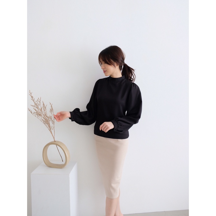 Kadaka T-0321 Blouse High Neck Tangan Panjang Puffy Korea