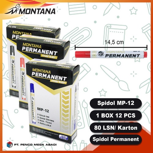 

Spidol MP-12 Permanent Marker Montana / Sepidol Permanen Round Tips