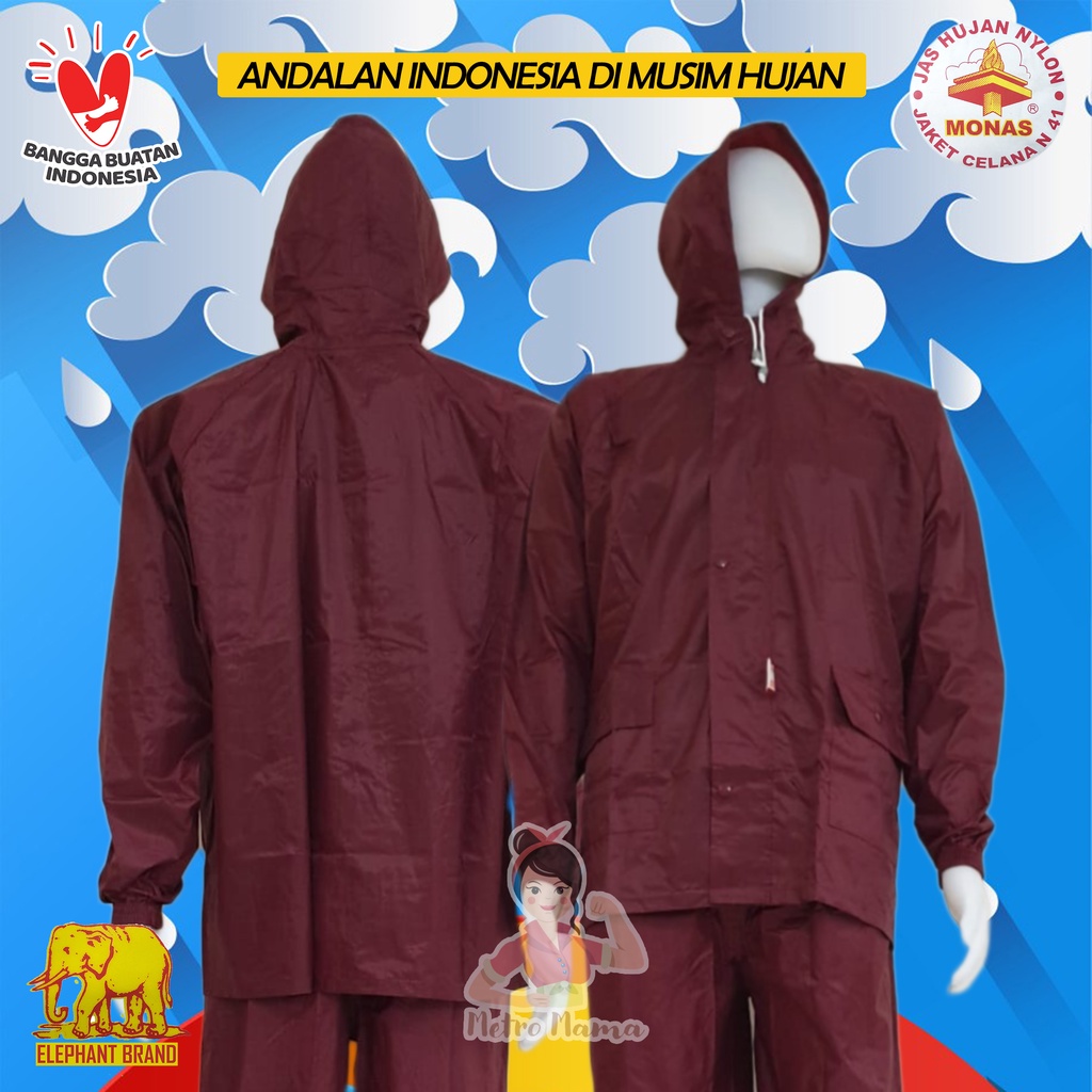 Jas Hujan Setelan Jaket Celana Nylon MONAS  CAP GAJAH ASLI ELEPHANT