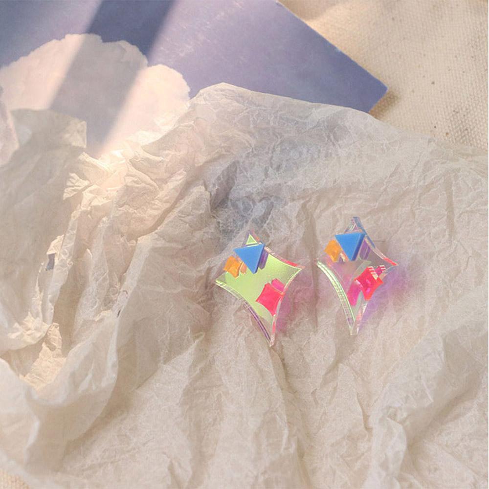 Anting Stud Geometris Asimetris Bahan Akrilik Transparan Warna-Warni Gaya Retro Untuk Wanita