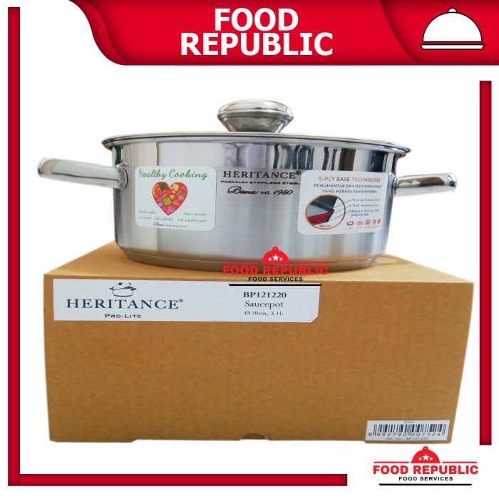 BIMA HERITANCE SAUCEPOT 20CM , 3.1 LTR - STAINLESS INDUCTION BP121220