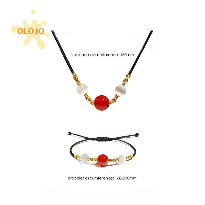 Gelang Kalung Manik-Manik Batu Akik Opal Imitasi Warna Merah