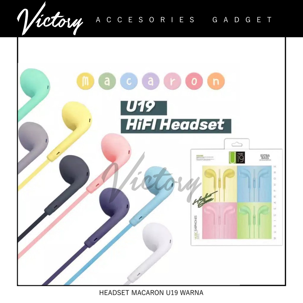 VICTORY2020 HEADSET HANDSFREE U19 MACARON MATE COLOR HIFI EXTRA BASS