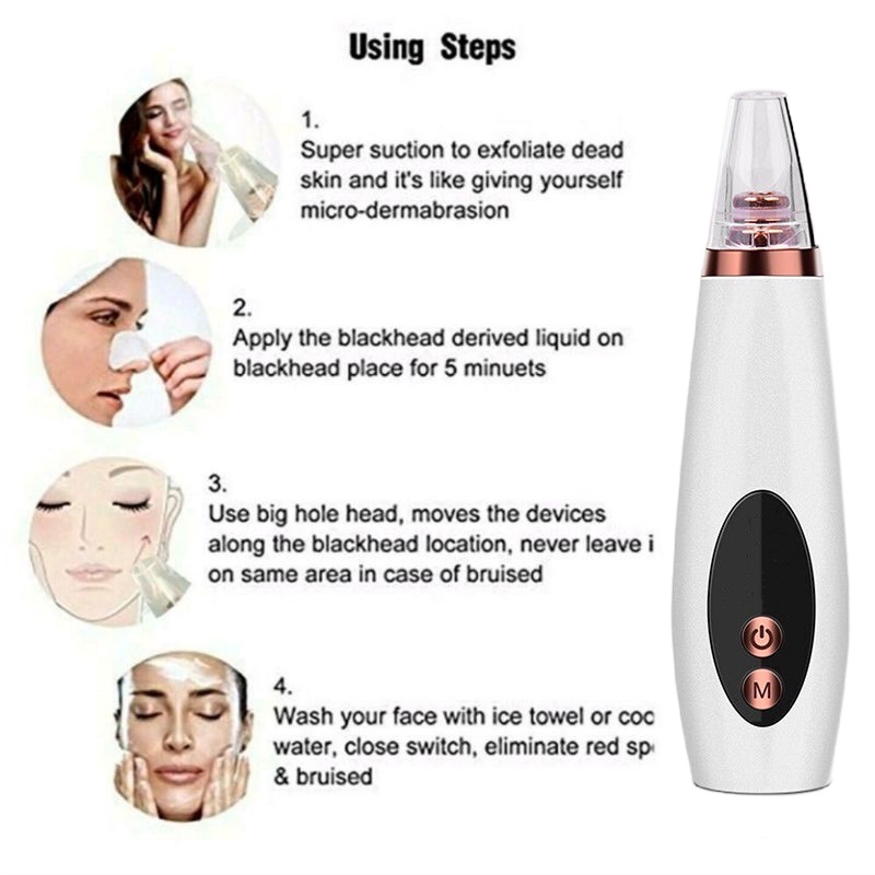Blackhead Remover Komedo Pemanas Listrik Wajah Jerawat Pori Vakum Skin Care Cleaner Remove Blackhead Komedo Alat penyedot komedo/Alat pembersih komedo
