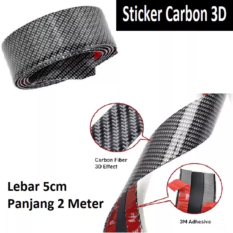 Sticker Carbon 3D Fiber Stiker Serat Karbon Multifungsi Sticker Black Carbon Glossy - Stiker Anti Lecet Lip List Bumper Sill Plate Bagasi