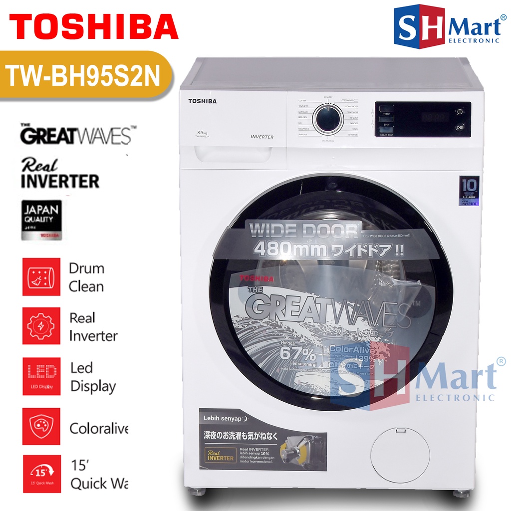 MESIN CUCI TOSHIBA FRONT LOADING 8,5 KG TW-BH95S2N INVERTER GARANSI RESMI (MEDAN)