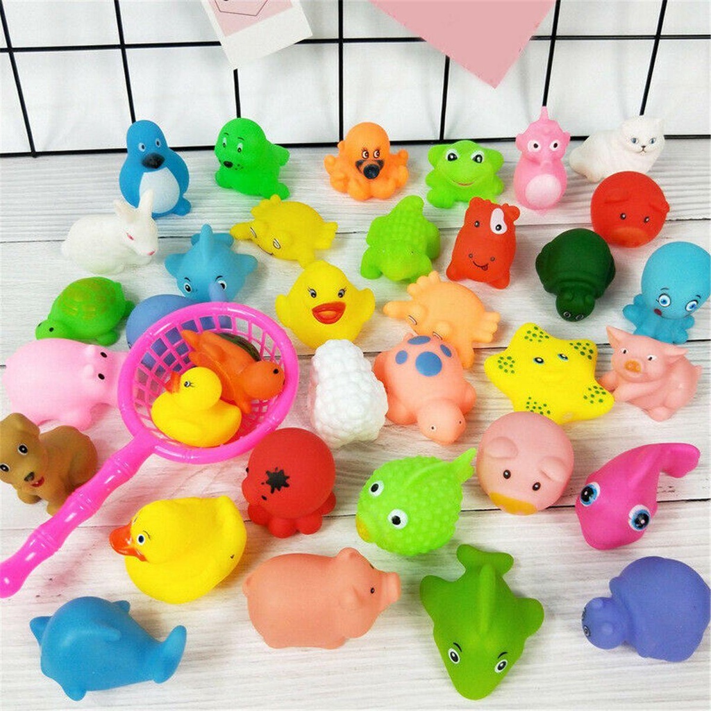 10pcs Mainan Mandi Bentuk Kartun Bebek Bahan Karet Untuk Bayi