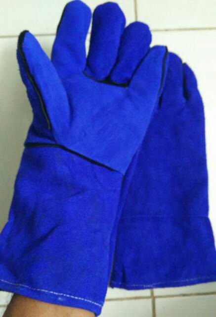 Sarung Tangan Kulit Las/ Sarung Tangan Welder/Sarung Tangan Welding 14 inch warna biru Merk YUtaka