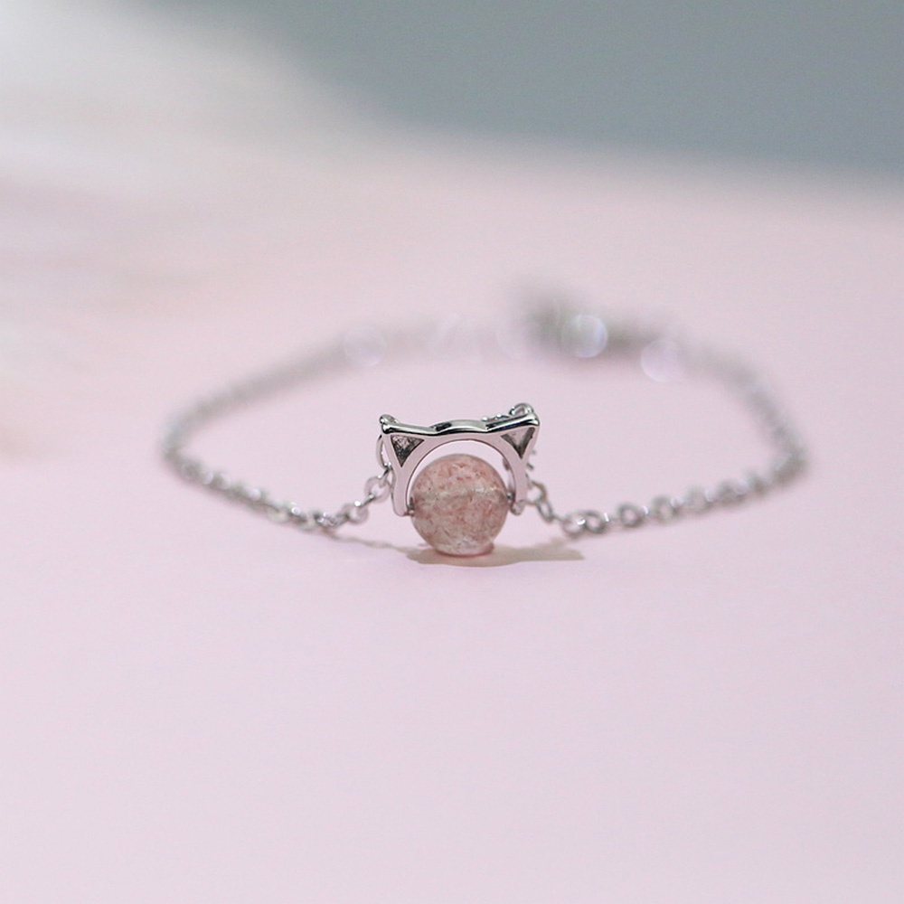 Gelang Tangan Wanita Model Terbuka Adjustable Hias Liontin Bola Kristal Stroberipita