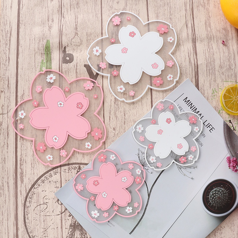 Matras Cangkir Teh Model Insulasi Anti-Selip Desain Cherry Blossom Untuk Kantor