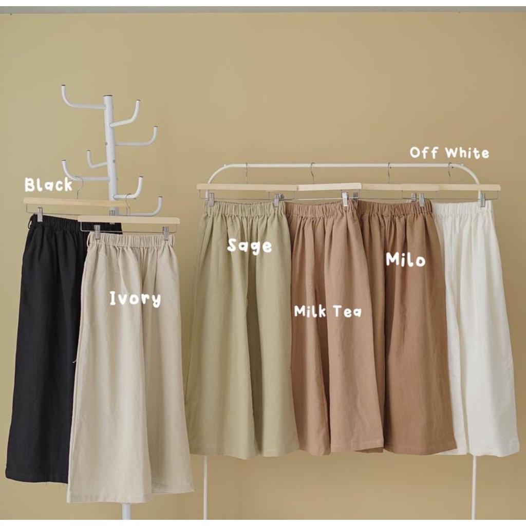 Celana Kulot Highwaist Bahan Premium Linen Wide Leg Cullotes - Linen Cullote Pants - COD