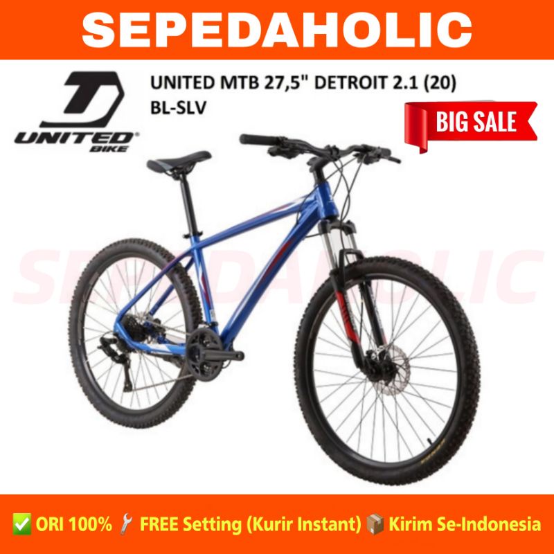 Sepeda Gunung MTB UNITED DETROIT 2.1 Ukuran 27.5 Inch Alloy 27 Speed Rem Hidrolik Garansi Resmi 5 Ta