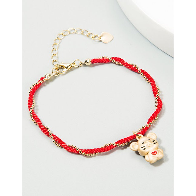 LRC Gelang Fashion Red Red Rope Woven Adjustable Mouse Zodiac Transfer Bead Bracelet D95366