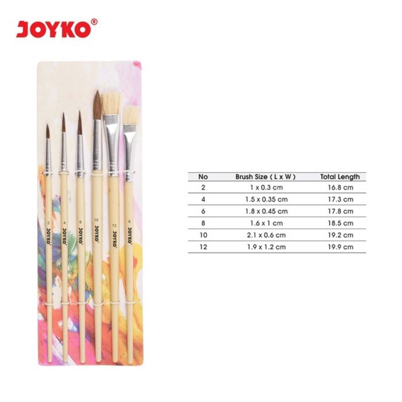 (ISI 6) SET KUAS LUKIS MEREK JOYKO / BRUSH / KUAS CAT AIR / LUKIS / ACRYLIC JOYKO BR-1