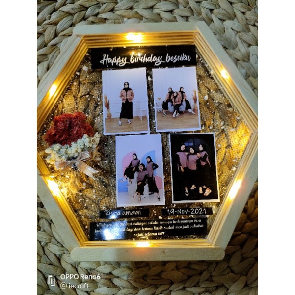 1 HARI JADI Hexa Frame Hexa Flower in Frame Kado Pernikahan Kado Ulang Tahun Kado Unik Kado Tunangan Kado Wisuda free box