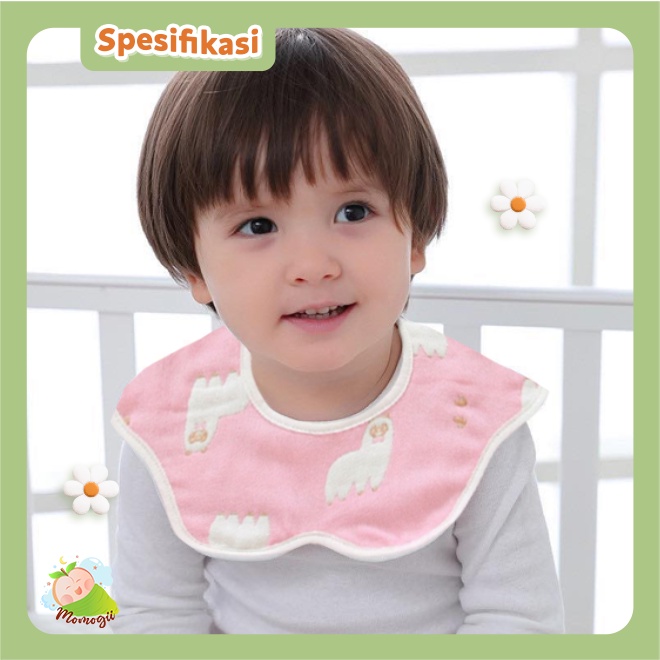 MOMOGII Celemek Kain Bulat Bib Kain Bayi Slabber Makan Bayi Impor Motif Lucu Mudah Dicuci