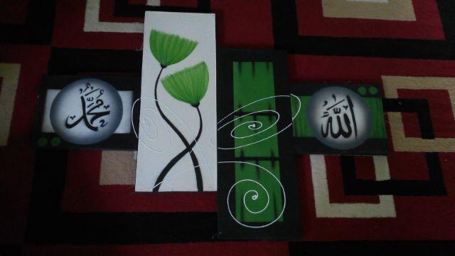 Lukisan Kaligrafi Abstrak Bunga Ss55 Hijau Hiasan Dinding Dekorasi Rumah