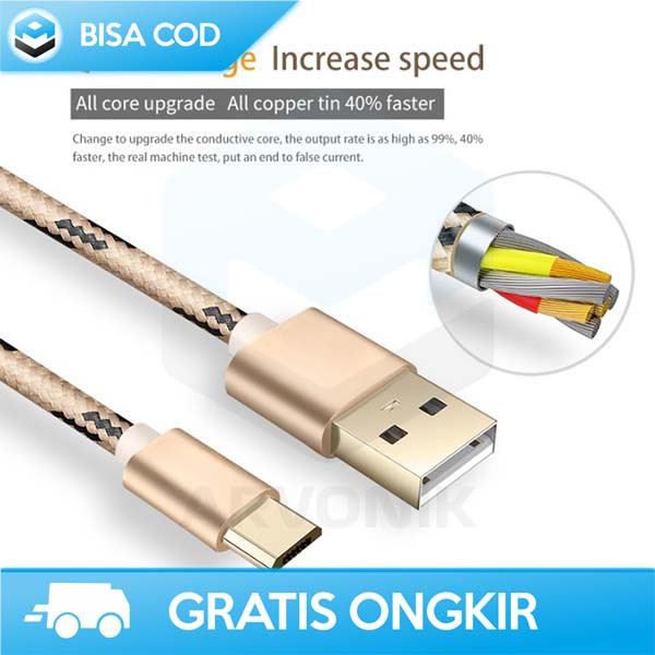 KABEL DATA CHARGER KONEKTOR  MICRO USB  1 METER  BASTEC ORIGINAL GOLDEN