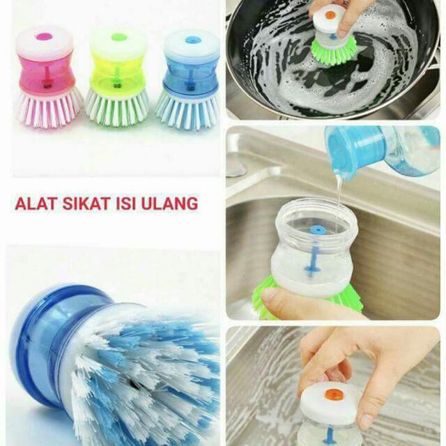 SHABRINA_FASHION!!! Sikat Cuci Piring Pembersih Panci Warna Dengan Dispenser Sabun Cair TERLARIS