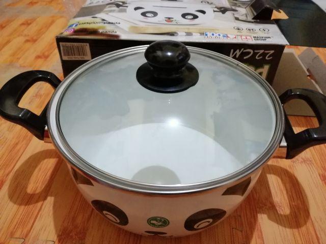 Panci Porcelain Enamel On Steel Tutup Kaca 22cm Hello Panda - Maspion