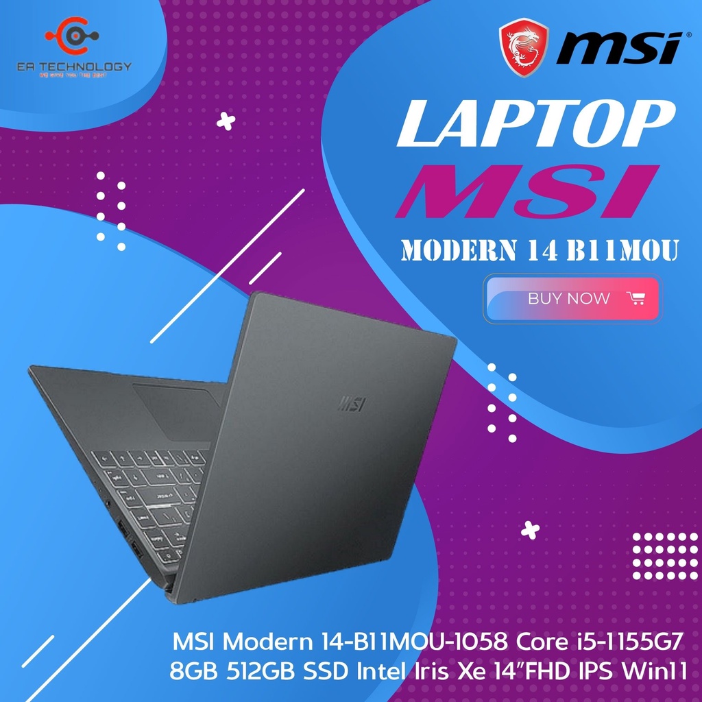 MSI Modern 14-B11MOU-1058 Core i5-1155G7 8GB 512SSD IrisXe FHD IPS W11-4
