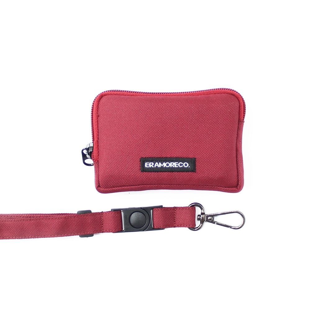 EMHW112 Hanging Wallet Pocket Pouch Dompet kartu Gantung Tali Lanyard merah marun