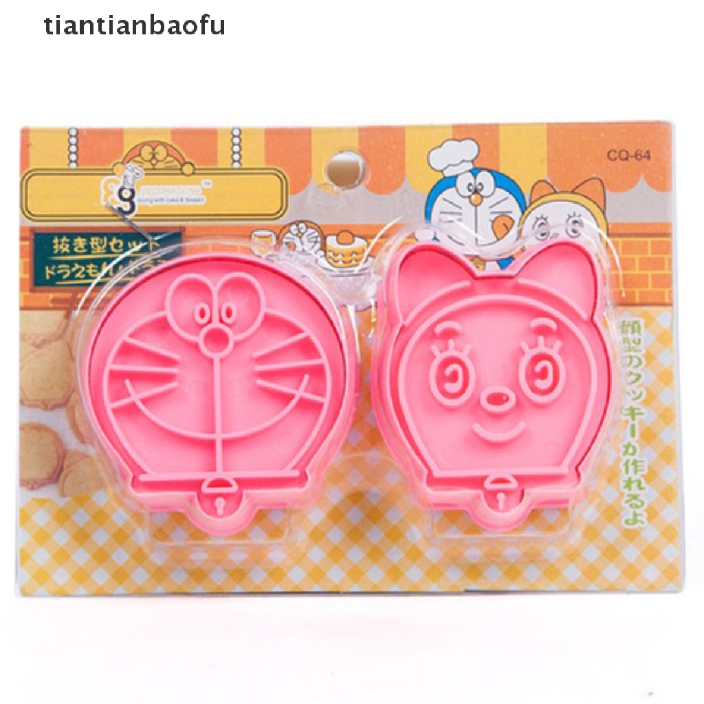 2pcs / set Alat Pemotong Kue Kering Bahan Plastik Food Grade Desain Doraemon