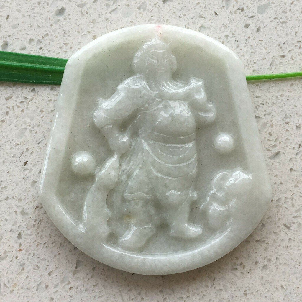 LIONTIN Natural GIOK light green Jadeite Hand carved Guan Yu MEMO 800