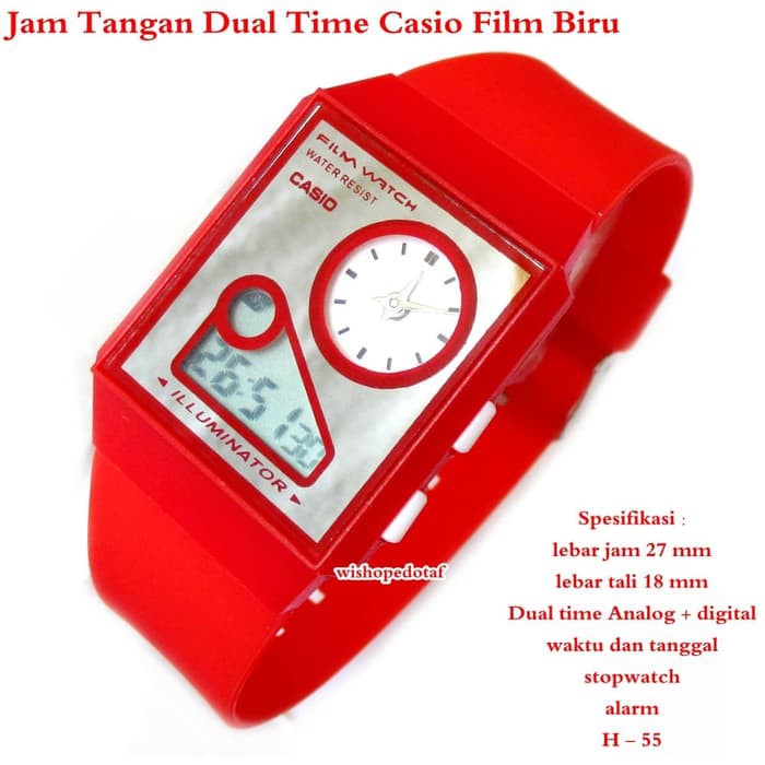 jam tangan digital Casio Film Watch Dual Time MURAH GROSIR - Merah