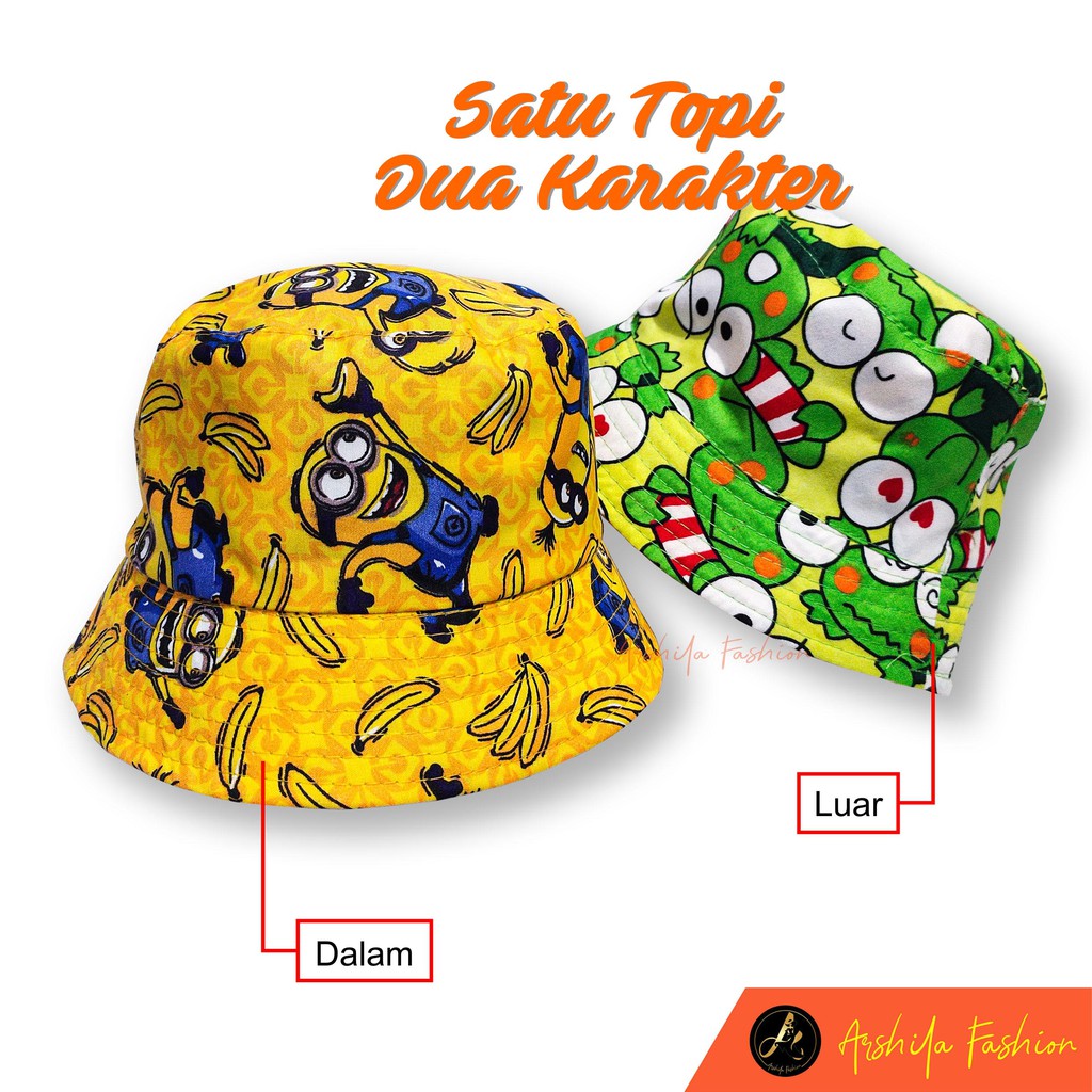 Topi Bucket Anak Karakter Bolak Balik /Topi Anak Karakter 2-10 Tahun/ Bucket Anak