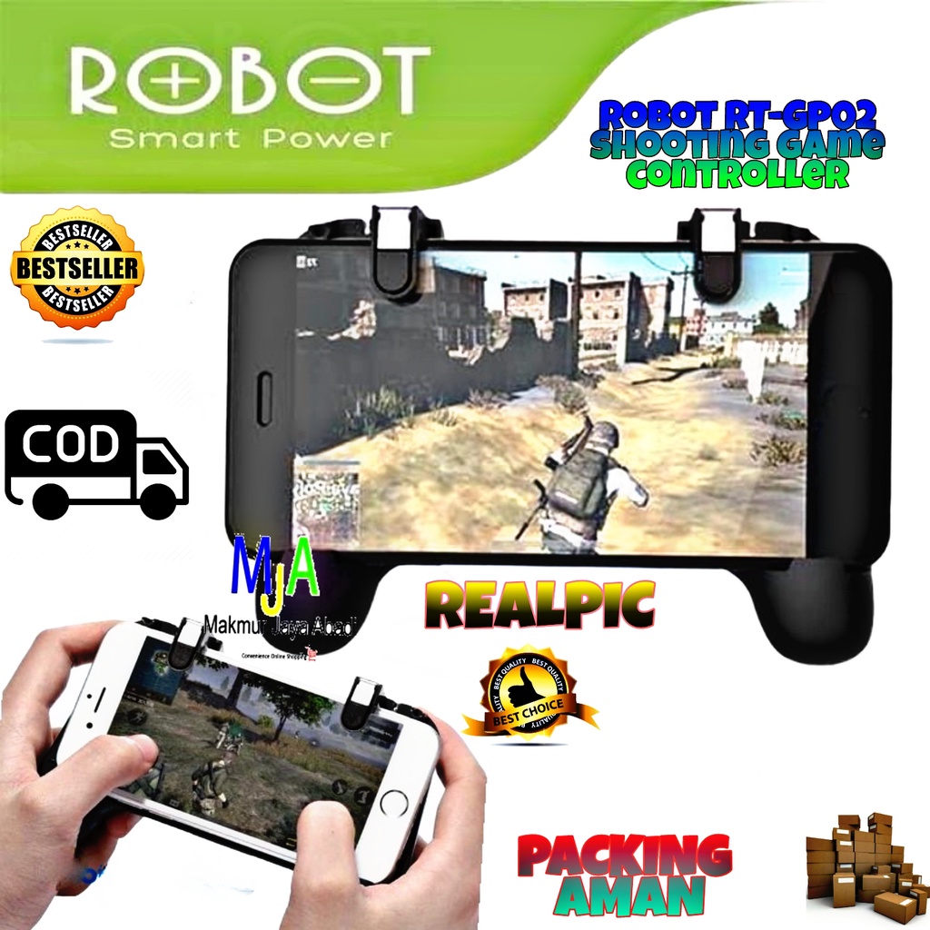 PROMO (BISA COD) Robot RT-GP02 Shooting Game Controller Black / Gamepad Fan 4 in 1 / Powerbank Hitam Original Resmi