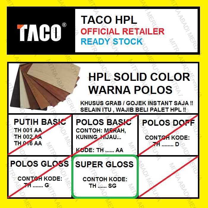 TACO HPL WARNA POLOS / SOLID COLOR KODE SG