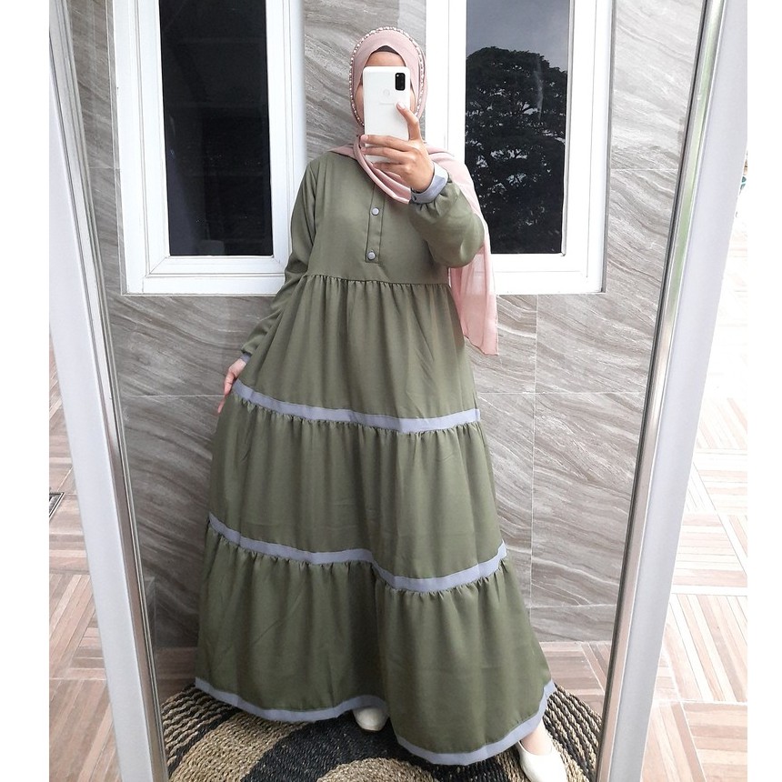 Gamis Ity Crepe Kancing Susun Kombinasi/ ITY CREPE List Susun