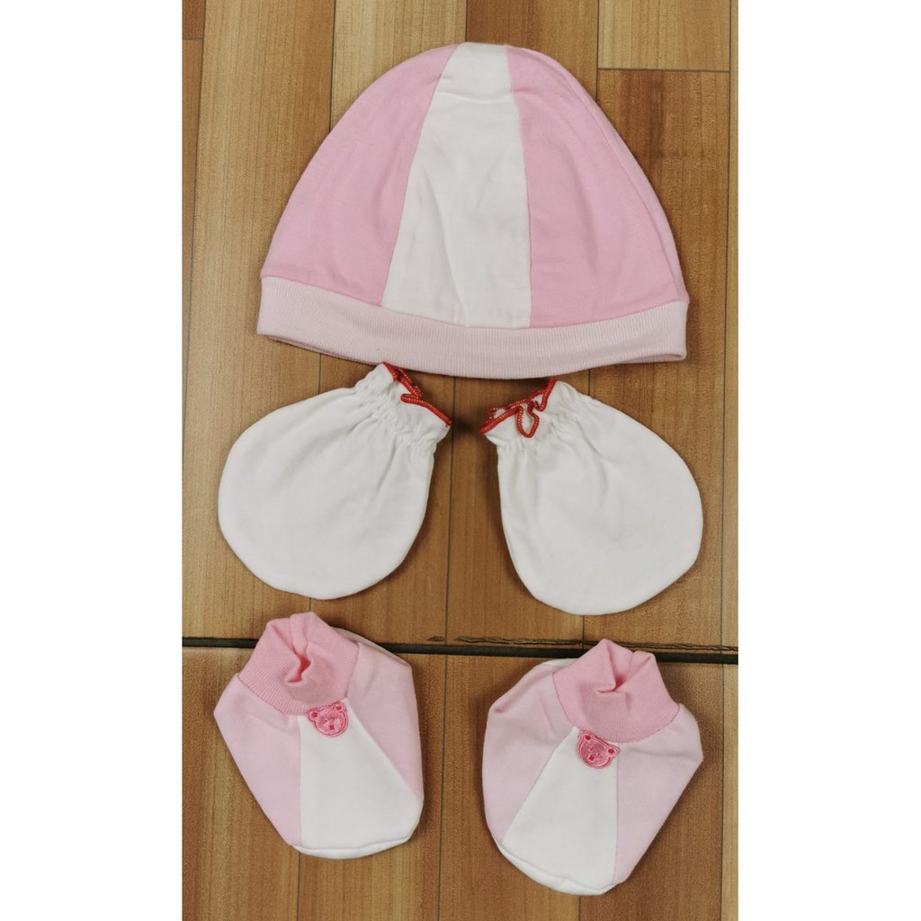 Topi bayi sarung tangan kaki set katun /Topi newborn Set/ Topi kupluk bayi baru lahir