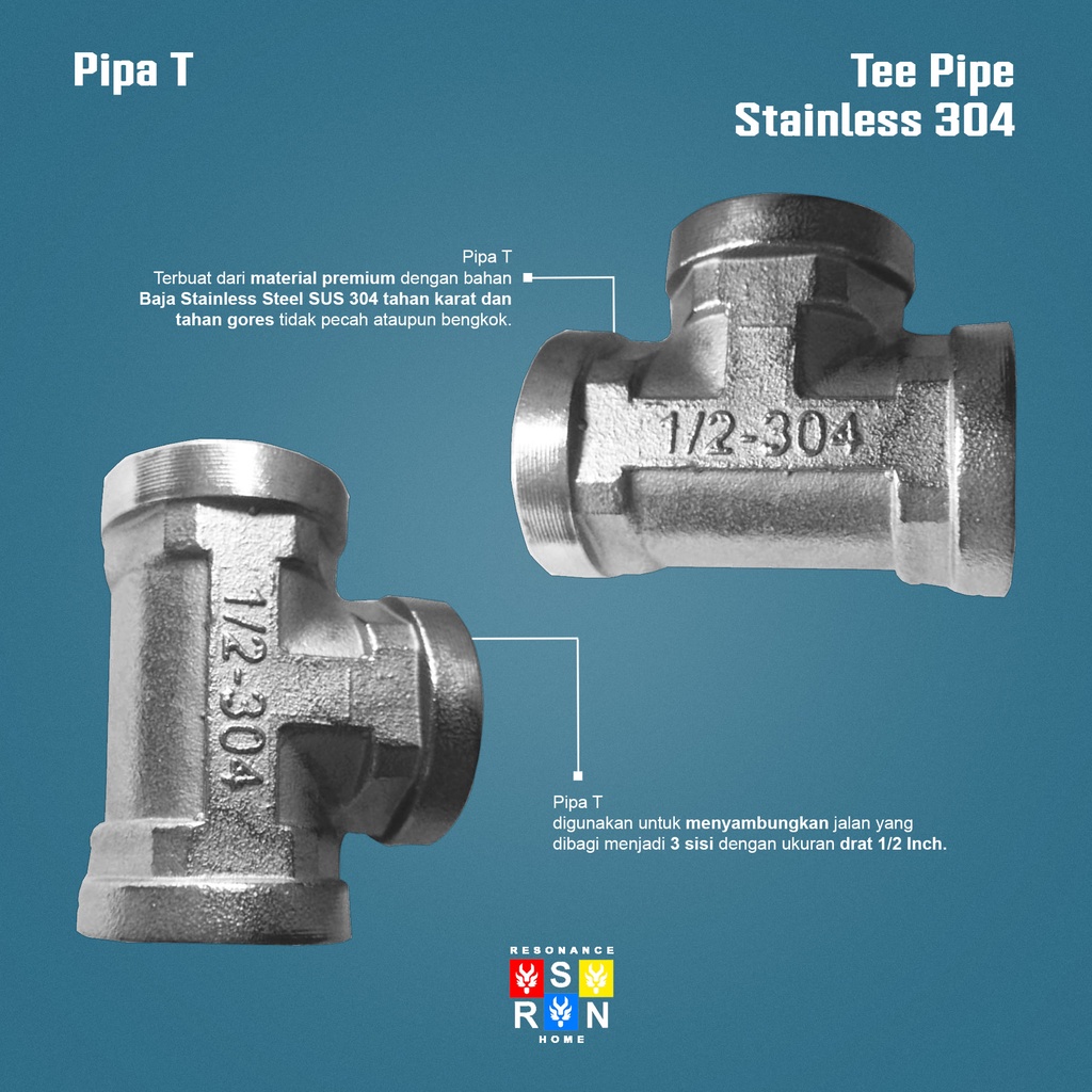 Tee Drat Dalam Stainless SUS 304 1/2 Inch Resonance Home