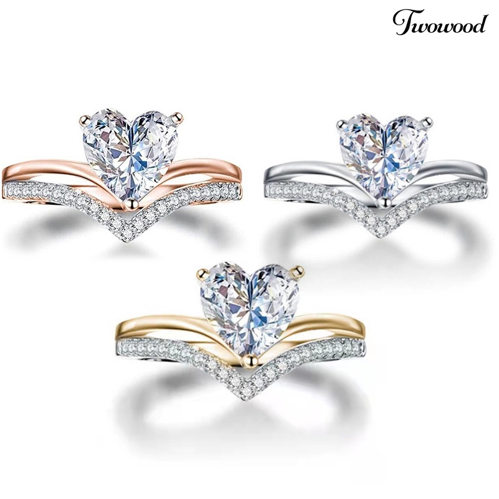 Twowood Hand Ring Exquisite Workmanship Wide Application Alloy Heart Shaped Finger Ring Wedding Accessories