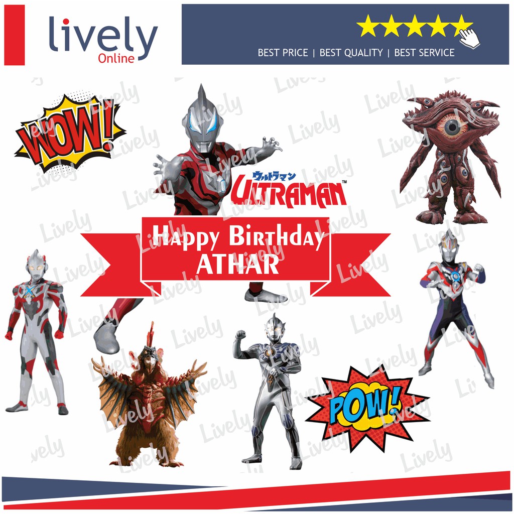 CAKE TOPPER KARAKTER HIASAN KUE HBD HAPPY BIRTHDAY CUSTOM NAMA ULTRAMAN 01 set