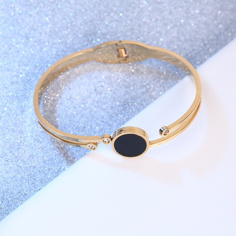 Gelang bangle bulat hitam zircon titanium korea anti karat