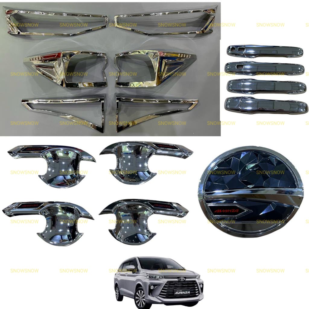 Paket Garnish Lampu Depan Belakang Outer Handle Tank Cover Avanza Xenia Veloz 2021 2022 UP Chrome